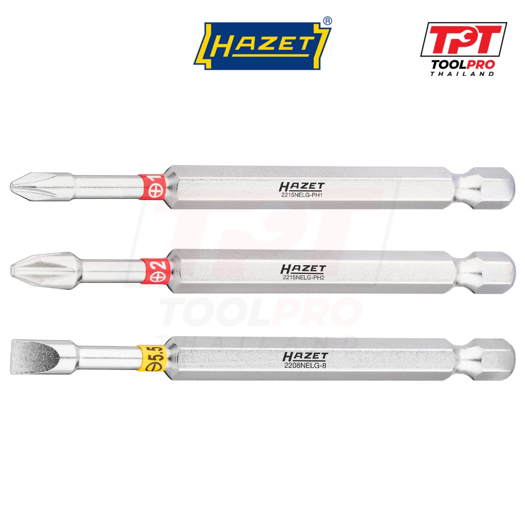 Hazet ดอกไขควง PH1/PH2/-5.5 x 89mm, 1ชิ้น, Phillips/Slotted Bit (2215NELG-PH1/PH2, 2208NELG-8)