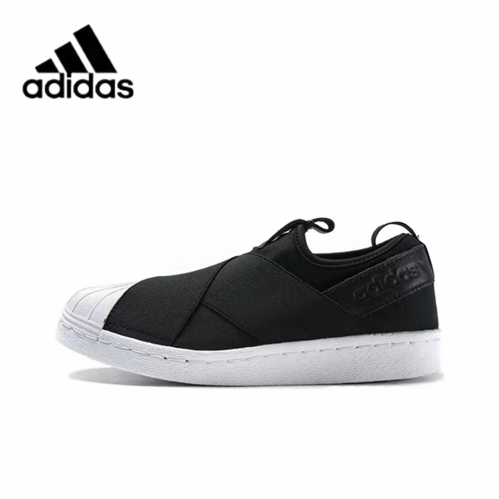 รองเท้าส้นสูง adidas originals Superstar Slip-On Shoes รองเท้ากันลื่น 100% รองเท้าสเก็ตบอร์ดสีดําและสีขาว