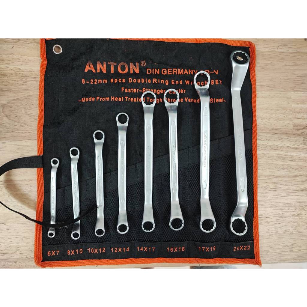ชุด ประแจ แหวน ANTON 6 - 22[ แอนตั้น] 8 ชิ้น Pcs. / ชุด Set [ คอ 45 องศา]