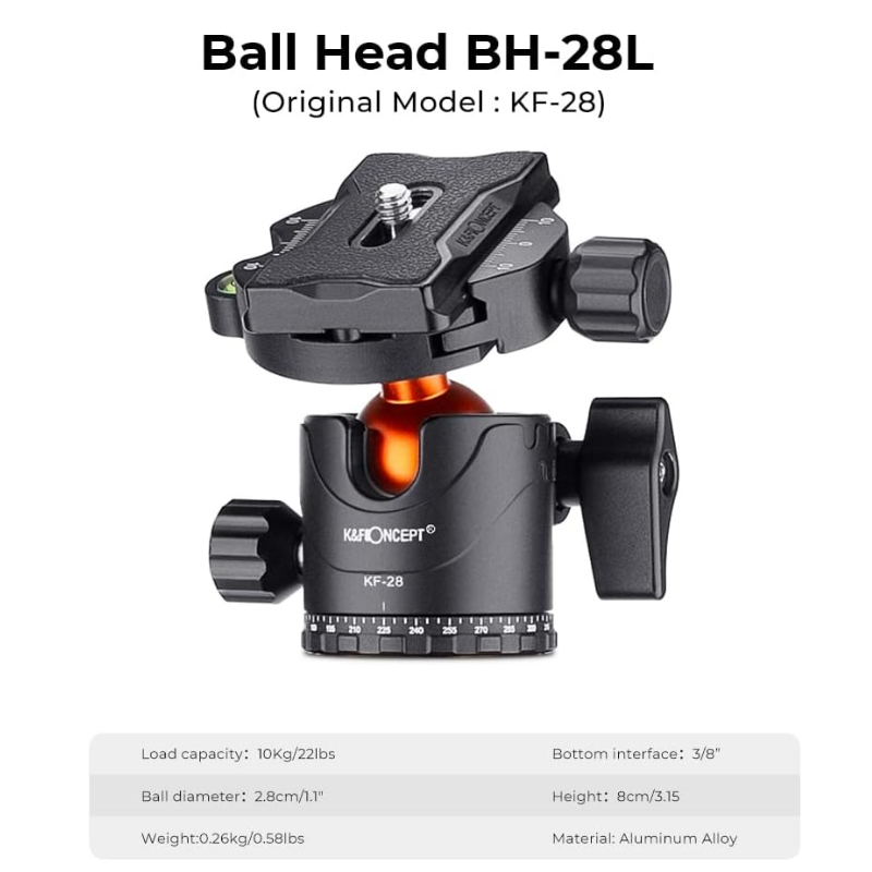 ขาตั้งกล้อง K&F D255C4+BH-28L Carbon fiber with Quick Release Plate kits (KF09.093V2)