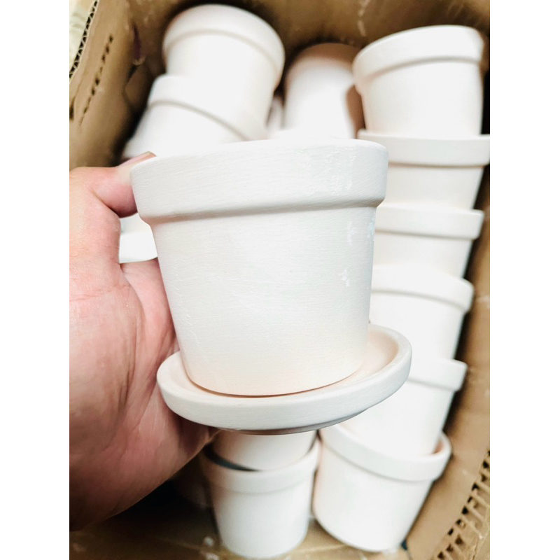 กระถางดินเผา 3 นิ้ว ทรงขอบ เนื้อดินเผาธรรมชาติ ระบายน้ำได้ดี