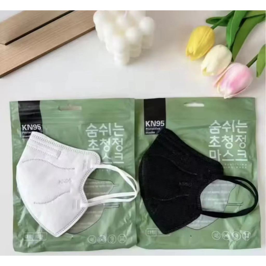 หน้ากากKN95 5Dป้องกันฝุ่น PM2.5กรองอากาศ(5แพ็ค 1แพ็ค มี10ชิ้น)ใช้แล้วทิ้งหน้ากากกันฝุ่น สีดำ ขาว สำหรับผู้ใหญ่