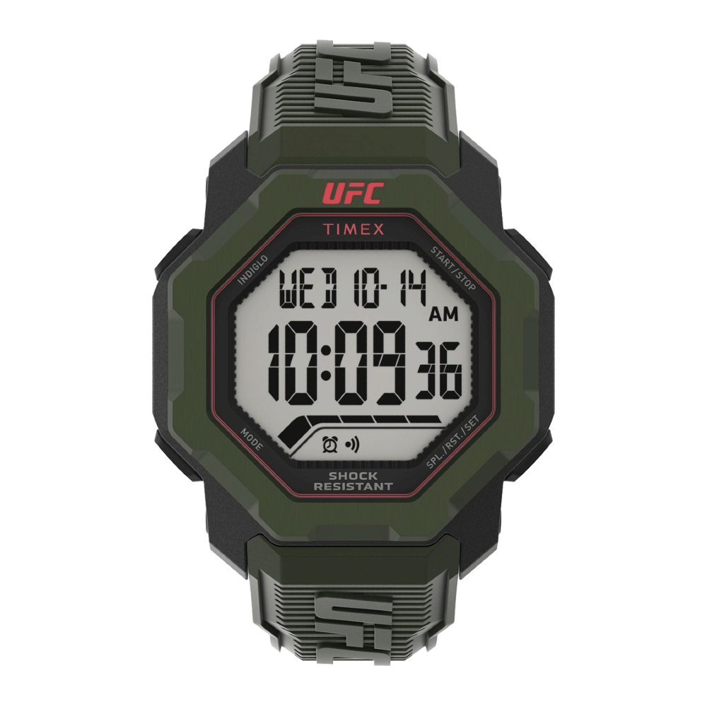 TIMEX TW2V88300 UFC Knockout  นาฬิกาข้อมือผู้ชาย สายเรซิ่น สีเขียว หน้าปัด 49 มม.