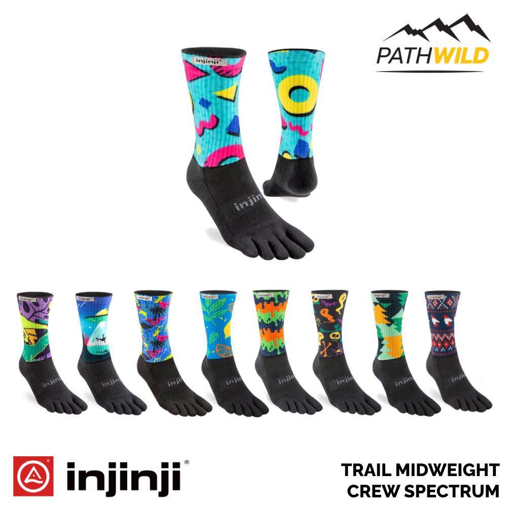 INJINJI TRAIL MEN'S CREW MID WEIGHT ถุงเท้าแยกนิ้วสำหรับการวิ่งเทรลระยะยาว ช่วยลดการเสียดสีระหว่างนิ้วเท้า