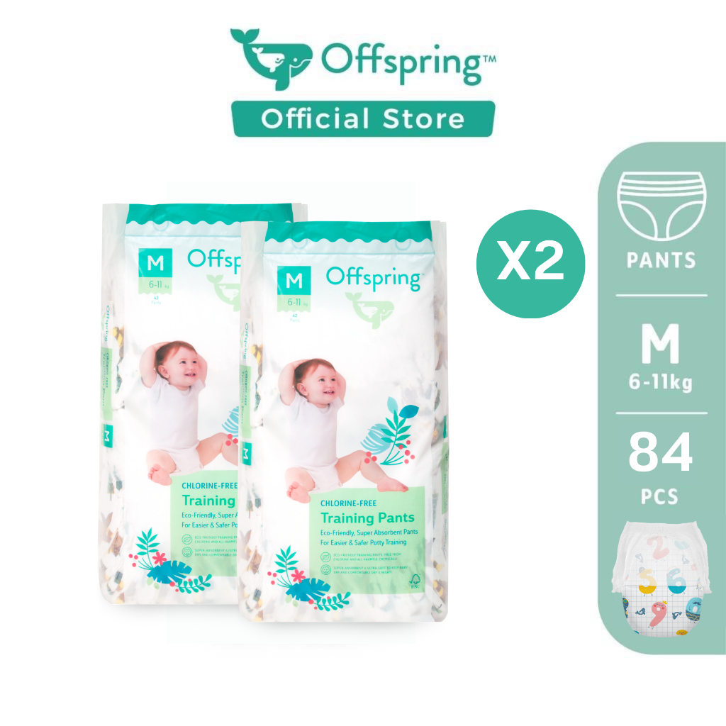 Offspring Fashion Pants แบบกางเกง ไซส์ M 84 ชิ้น (42x2 แพ็ค) ผ้าอ้อมเด็ก แพมเพิส สำหรับ 6-11kg ซึมซับดีเยี่ยม
