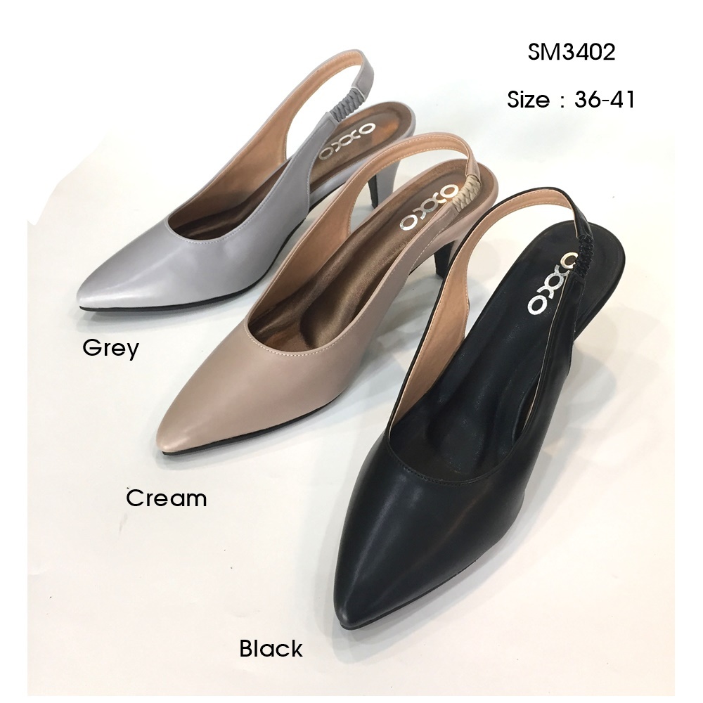 Prettycomfort รองเท้าคัทชู หญิง แฟชั่น ส้นสูง 2นิ้ว ทรงหัวแหลม มีสายรัดส้น สายรัดหลังเท้า SM3402