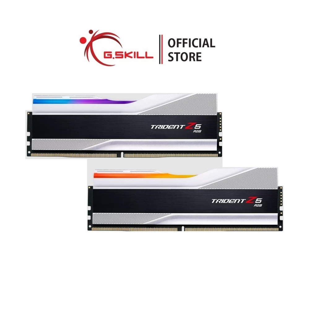 แรมพีซี G.SKILL - DDR5-RAM P/C 64/6400 Trident Z5 RGB Silver (F5-6400J3239G32GX2-TZ5RS) 32GBx2 (32-39-39-102) for Intel