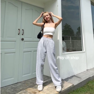 Ploy ch shop กางเกงวอร์มขาปล่อย ผ้าสำลี รุ่นสูง 155 165 170 175ซม. ยาว 37 39 41นิ้ว