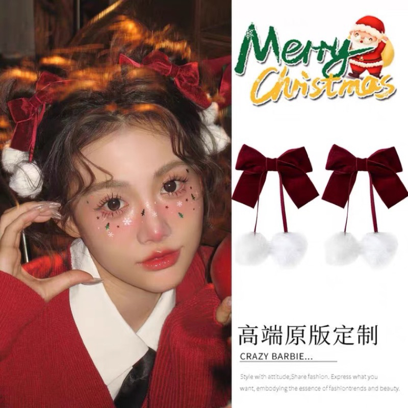 ร้านไทย กิ๊บโบว์แดง กำมะหยี่ คริสมาส Christmas
