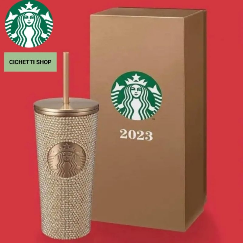 Starbucks Champagne Gold Rhinestones Cold Cup 16oz.