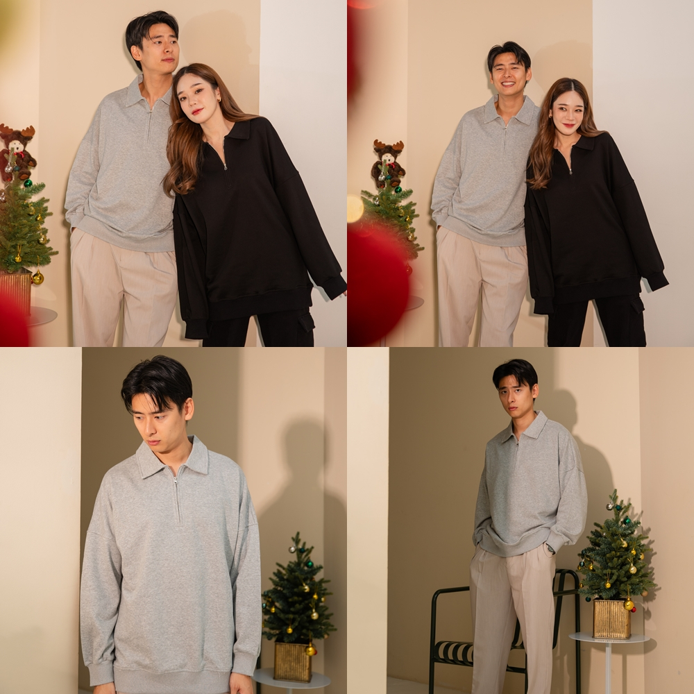 Crystal sweater   สเวตเตอร์คอปก แต่งซิป ทรงโอเว่อสไตล์หนุ่มสาวโคเรีย