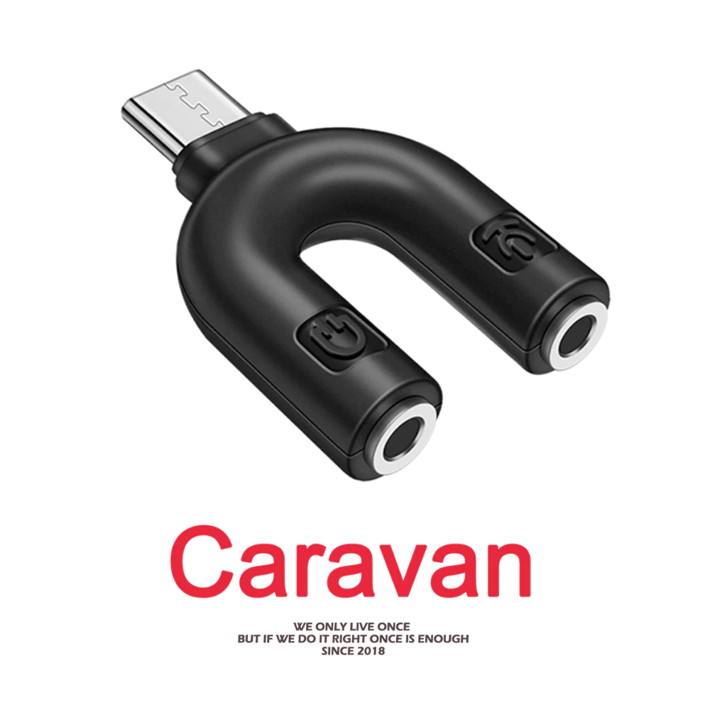 Caravan crew (ไม่รองรับ5G) type-C to 2 3.5mm adapter U-type แจ๊คแปลง Splitter สำหรับต่อไมค์ และโน้ตบุ๊ค และหูฟัง