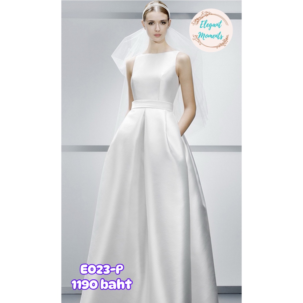 พร้อมส่งจากไทย รหัสE023-P ชุดแต่งงาน ชุดเจ้าสาว ชุดถ่ายพรีเวดดิ้ง ชุดafter party ชุดงานหมั้น เดรสยาว เดรสมินิมอล