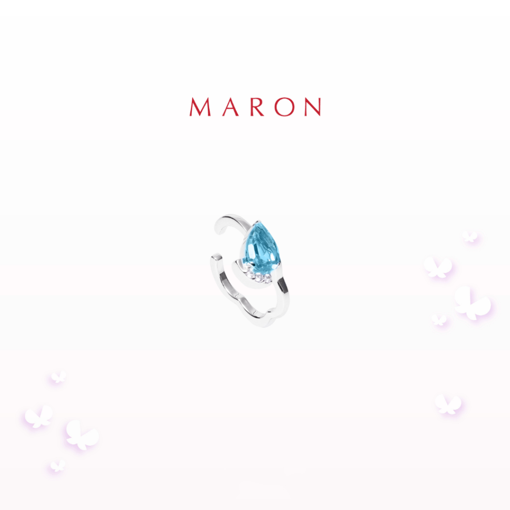 MARON - Happy Dream Pear Earcuff with Swiss Blue Topaz ชุบ White Gold ต่างหูแบบเกี่ยวพลอยโทแพซสีฟ้า 
