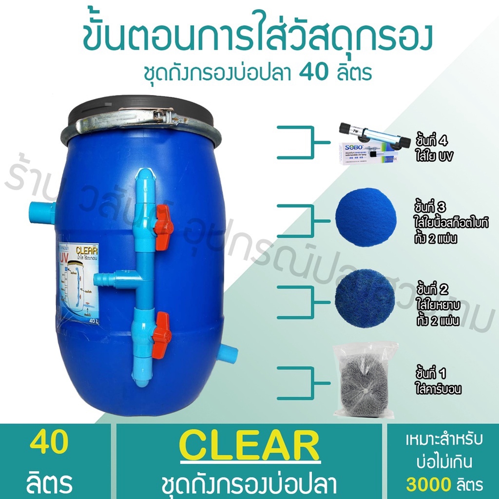 ถังกรองบ่อปลา 40 ลิตร (ออกบน) เหมาะสำหรับบ่อไม่เกิน 3000 ลิตร BY ร้านวสันต์ อุปกรณ์ปลาสวยงาม