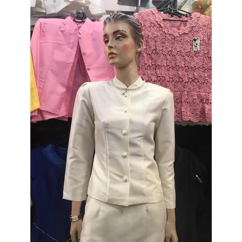 เสื้อไทยจิตรลดา สีครีม/งาช้าง ผ้าไหมอิตาลีเกรดเอ