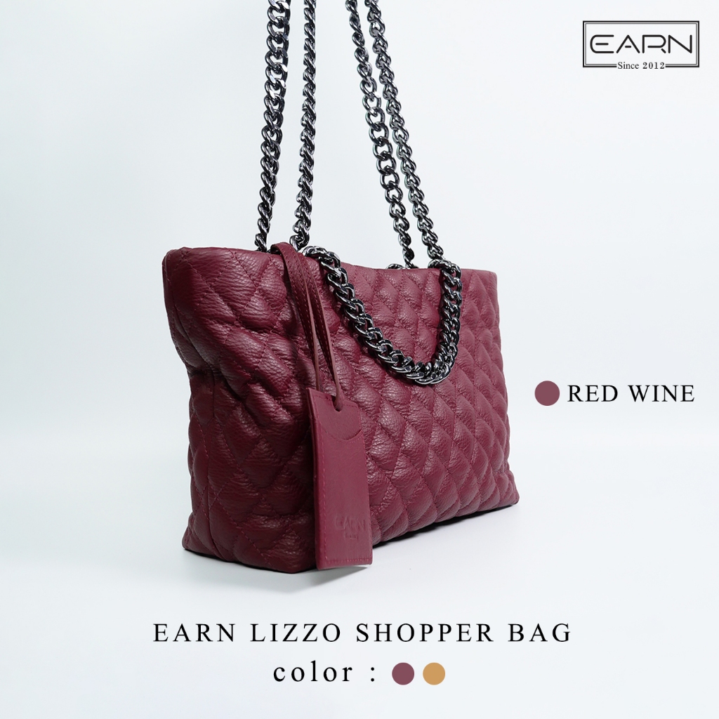 EARN LIZZO SHOPPER BAG กระเป๋าหนังแท้ สี RED WINE