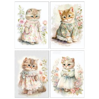 ผ้าคอตตอนโพลีพิมพ์ลายน้องแมวC06