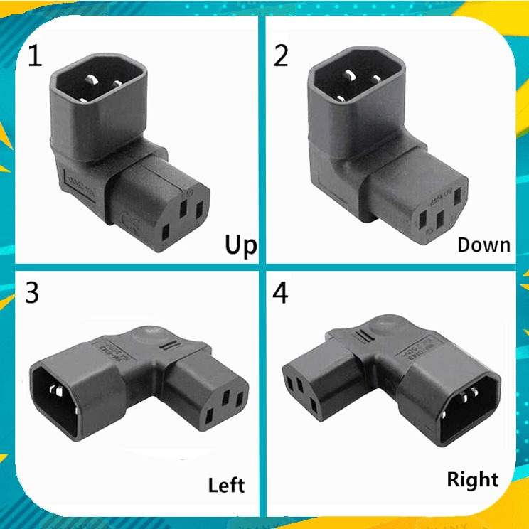 หัวปลั๊กไฟ IEC 320 C13 เพื่อ C14 AC ปลั๊กแปลง,C14 ถึง C13 ขึ้น/ลงมุม หัวงอ90องศา เสียบไฟ,3Pin หญิงชาย 10A 250 โวลต์