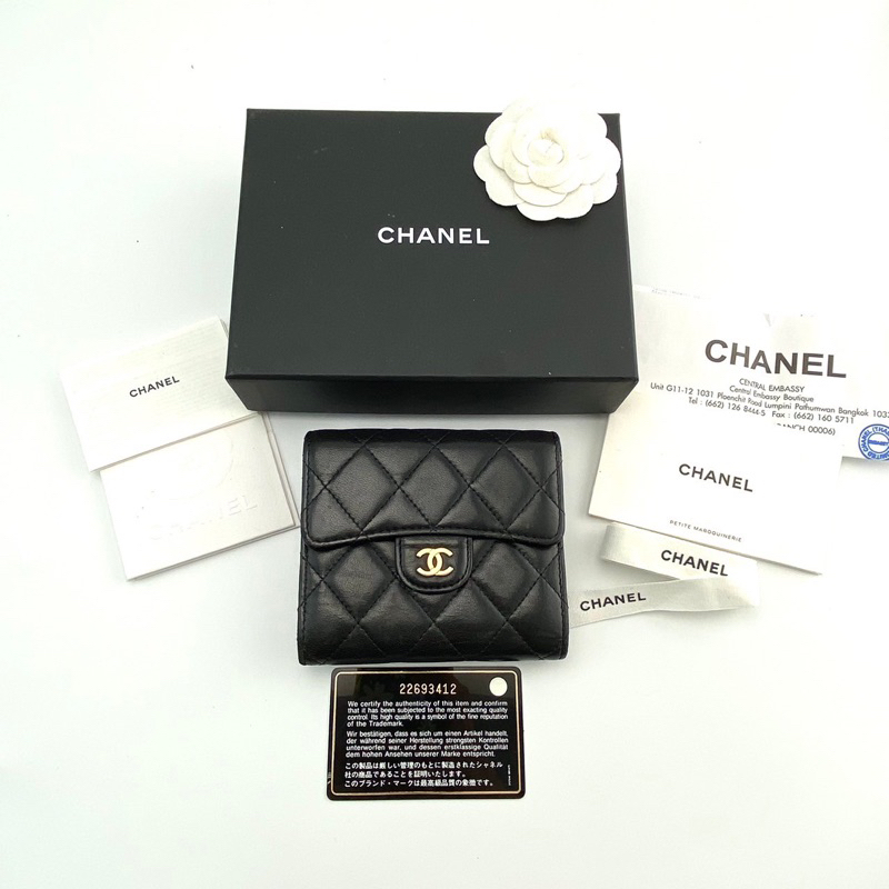 Chanel wallet trifold สีดำ หนังlamb