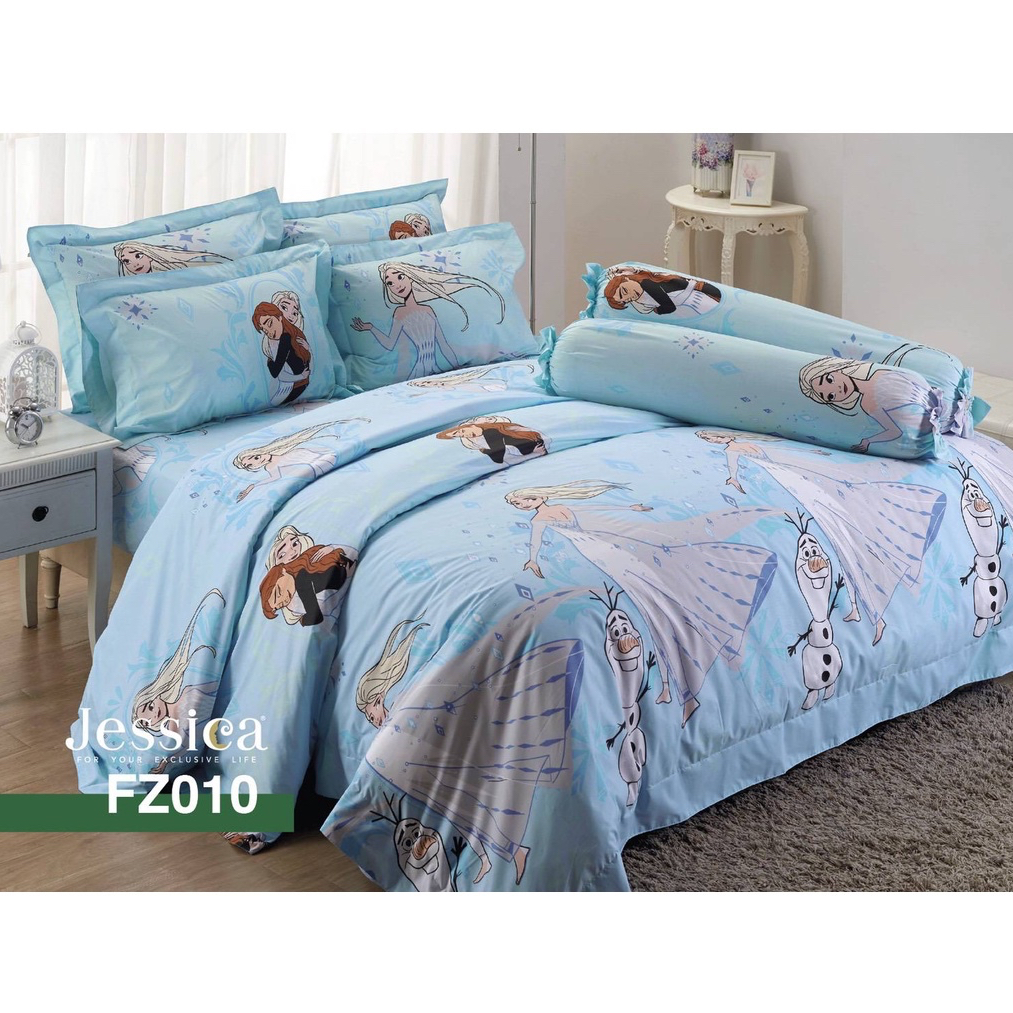 (ผ้าปูที่นอน+ผ้านวม) Jessica Cotton mix ลายการ์ตูนลิขสิทธิ์โฟรเซน FZ010 ชุดเครื่องนอนผ้าห่มนวมครบเซ็ตผ้าปูที่นอนเจสสิก้า