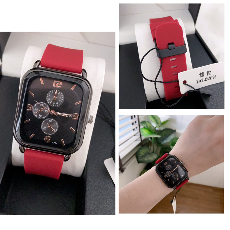 นาฬิกา Bolun หน้าปัดสีเหลี่ยม ใส่ได้ชาย หญิง สายซิลิโคนนิ่ม งานสวย ส่งจากไทย