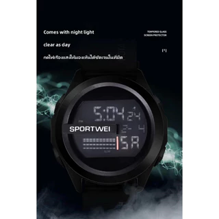 นาฬิกาดิจิตอลมีไฟ LED จับเวลา สายยาง กันน้ำ เหมาะสำหรับผู้ชาย ผู้หญิง นาฬิกาสปอร์ตกลางแจ้ง
