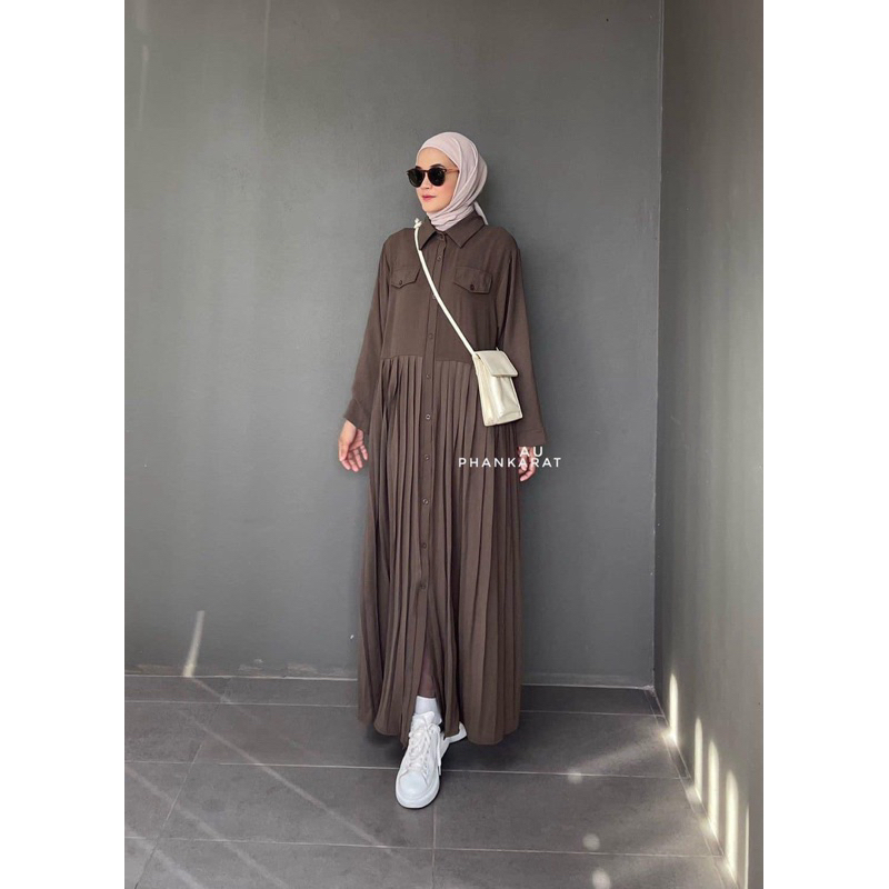 Dress AU ทรงจีบเอว กระดุมหน้า