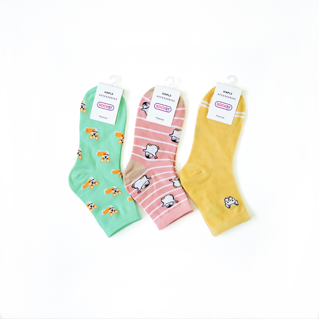 Socksy ถุงเท้าแฟชั่น รุ่น LKK-0003 คละสีสด (แพ็คสุดคุ้ม12คู่)