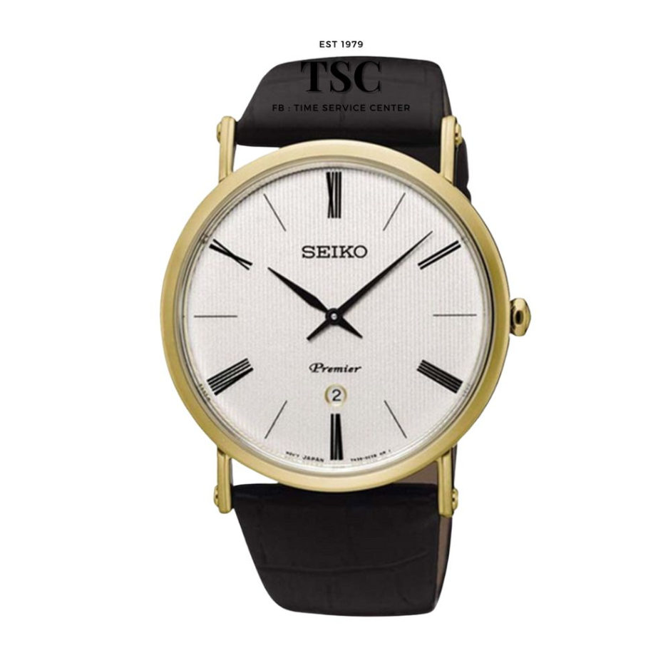 นาฬิกาผู้ชาย SEIKO PREMIER รุ่น SKP396P1 ตัวเรือนทอง  สายหนังแท้ ระบบควอทซ์ บอกเวลาปกติ 2เข็ม ประกัน1ปีไซโก้