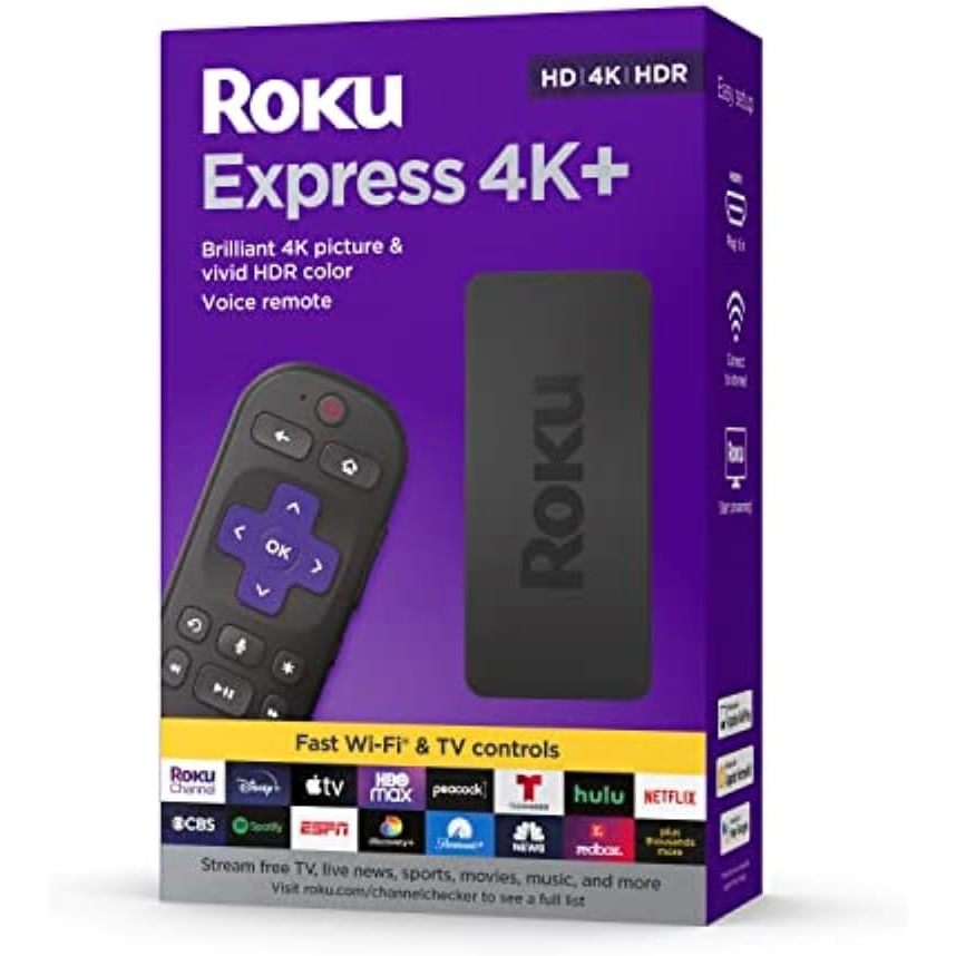 Roku Express 4K+ | Roku Streaming Device 4K/HDR, Roku Voice Remote, Free & Live TV