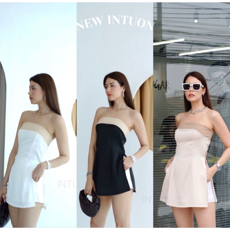 INTUON เกาะอก ทูโทน Twosty ผ่าข้าง แถบบนแผ่นยางยืดหนา เกาะแน่น อกเล็กหรือใหญ่ก็ใส่ได้ค่ะ ใส่แล้วดูแพง เซเลปมากๆๆ