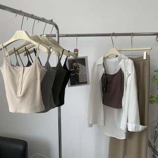เสื้อสายเดี่ยวผ้าร่องผ้านิ่มใส่สบายมีฟองน้ำในตัว สามารถใส่เเมทได้กับทุกสไตส์ รุ่น B-102 สินค้าพร้อมส่งจากไทย