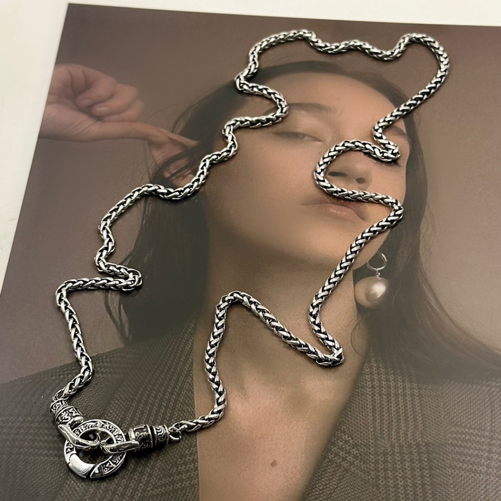 Seiko เงินแท้ 925 วินเทจ วงกลมคู่ บัคเคิ้ลกลม สร้อยคอโซ่ Chopard หกตัวอักษร
