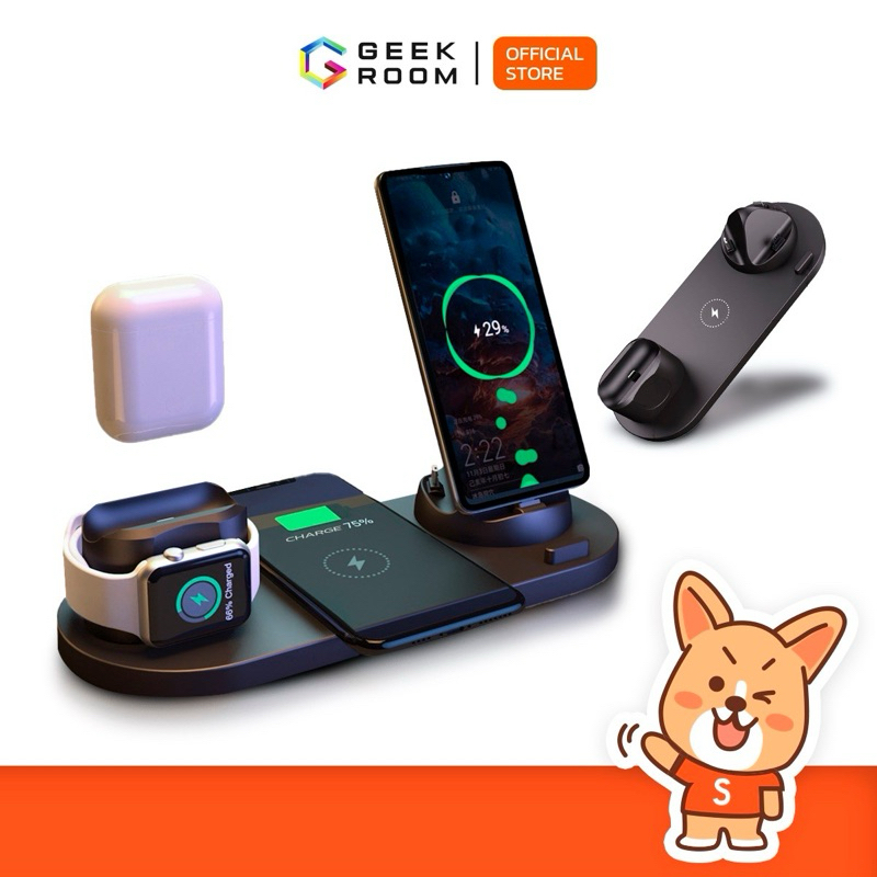 แท่นชาร์จไร้สาย แท่นชาร์จตั้งโต๊ะ 6In1 WirelessCharger ชาร์จเร็ว Watch Airpods เครื่องชาร์จไร้สาย ที่ชาร์จโทรศัพท์