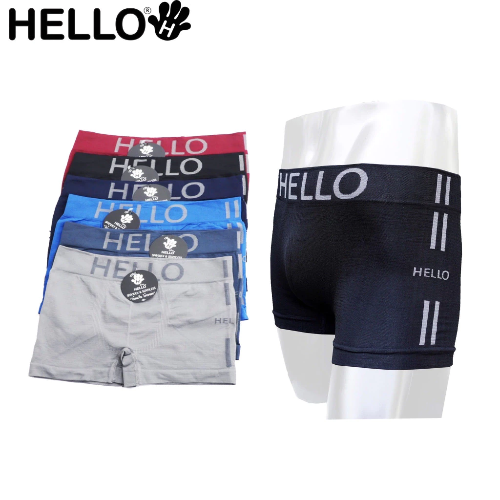 HELLO (ฮัลโหล) HLBS005 กางเกงชั้นในชาย ทรง BOXER ผ้า"SPANDEX" ไร้รอยต่อ ไร้ตะเข็บ ผ้ายืดหยุ่นพิเศษ