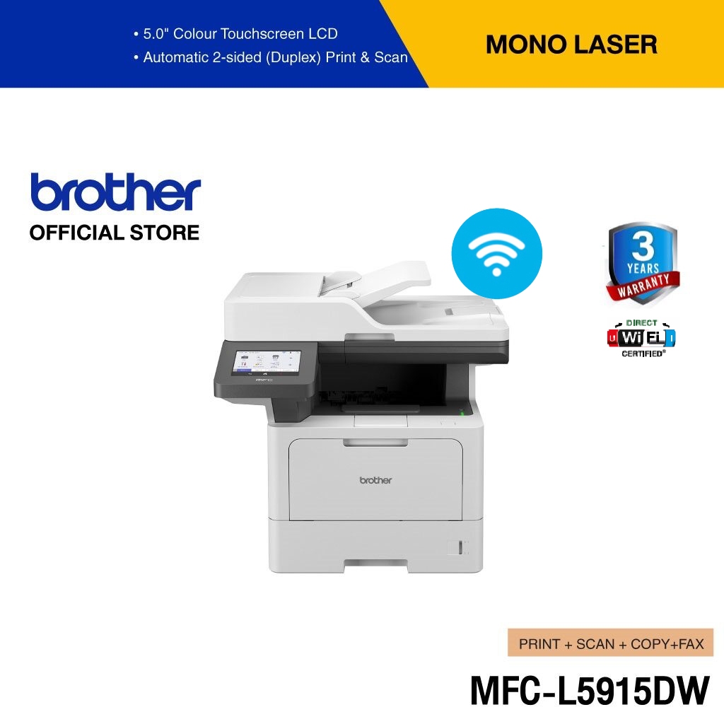 Brother MFC-L5915DW 6-in-1 Mono Laser เครื่องพิมพ์เลเซอร์ มัลติฟังก์ชัน, ปริ้นเตอร์ขาว-ดำ (พิมพ์,สแกน,ถ่ายเอกสาร,แฟกซ์)