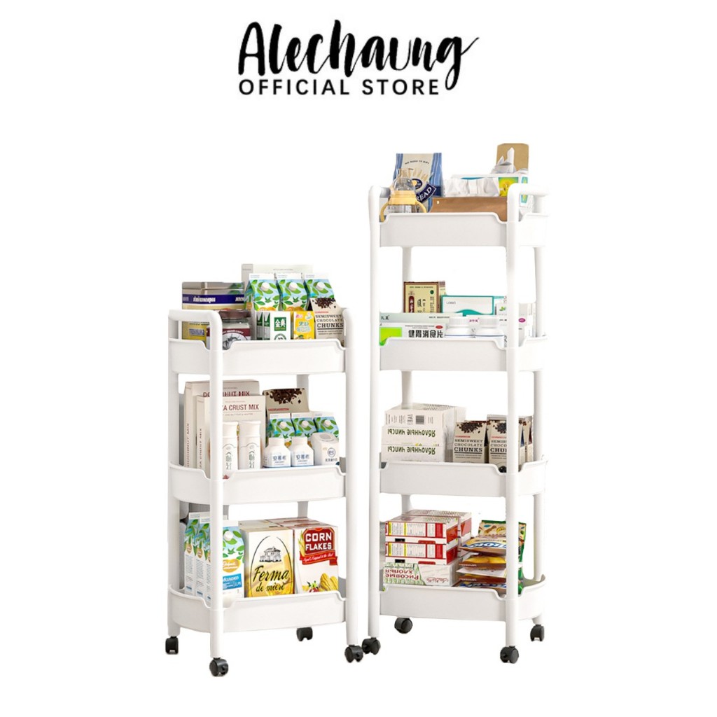 Alechaung ชั้นวางของมีล้อ ชั้นวางของพลาสติก ชั้นวางรถเข็น Rolling Cart Shelf 2ชั้น 3ชั้น 4ชั้น มีล้อ