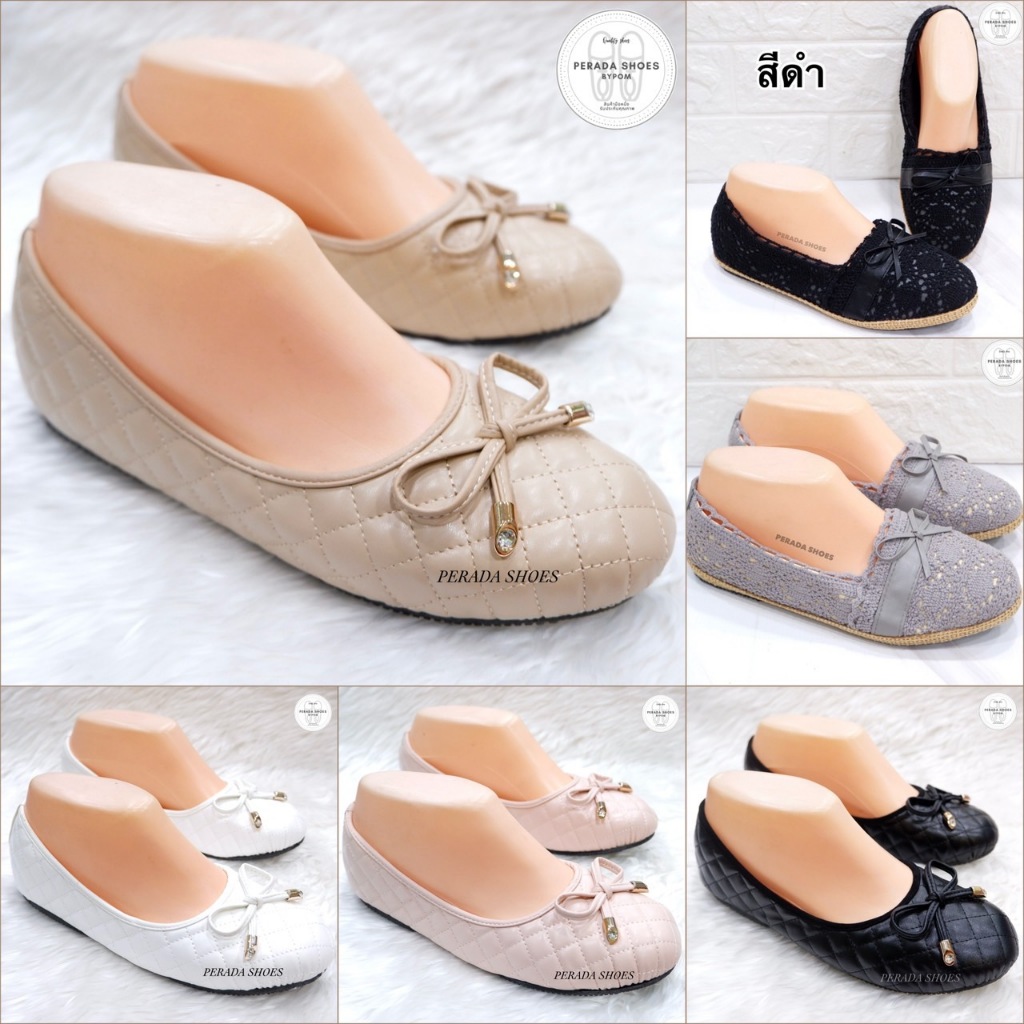 รองเท้าคัทชู รองเท้าคัทชูหญิง โบว์น่ารัก ส้นเตี้ย ส้นแบน  size 36-44