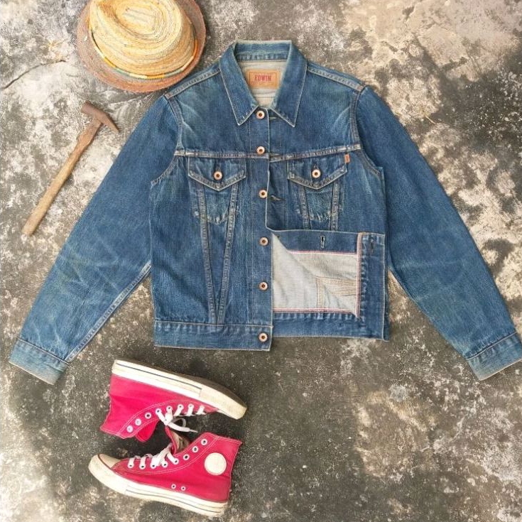 jean jecket  EDWIN Lot 5550 -0050 ริมแดง ป้ายส้ม (มือสอง)