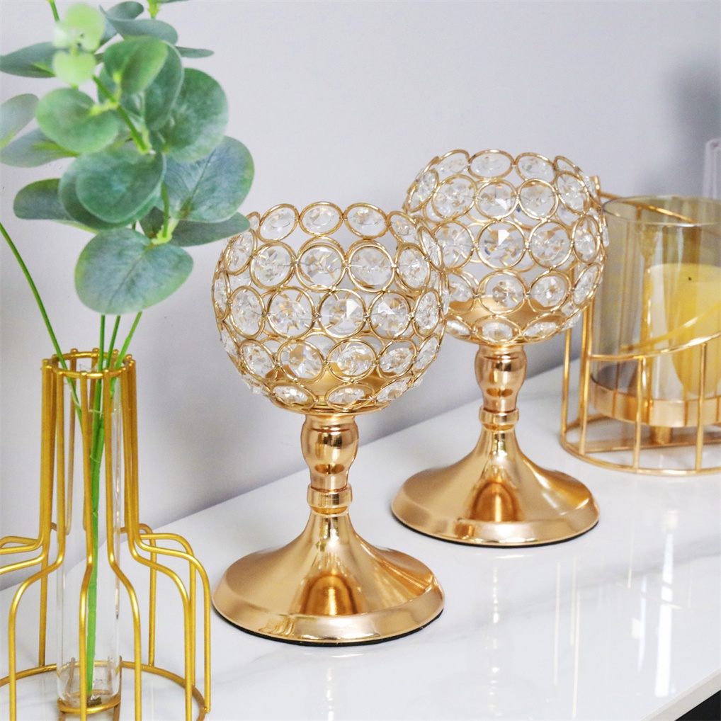 2pcs เชิงเทียน สไตล์ยุโรป เชิงเทียนโลหะคริสตัลสีทองสําหรับตกแต่ง Crystal Candle Holder Centerpiece for Wedding Dinner
