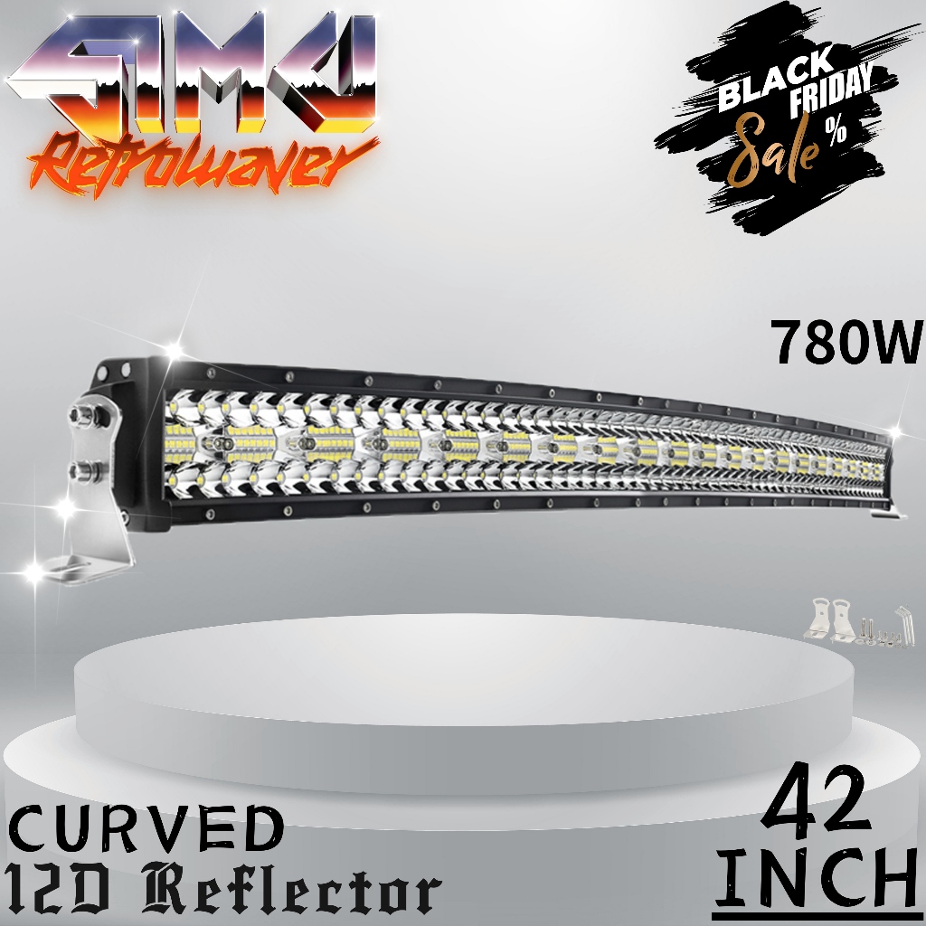 【ส่งจากไทย】SIMU 42นิ้ว 780W มุมกว้างพิเศษ 3-ROW Spot Flood Combo เส้นโค้ง Driving Work Light For SUV