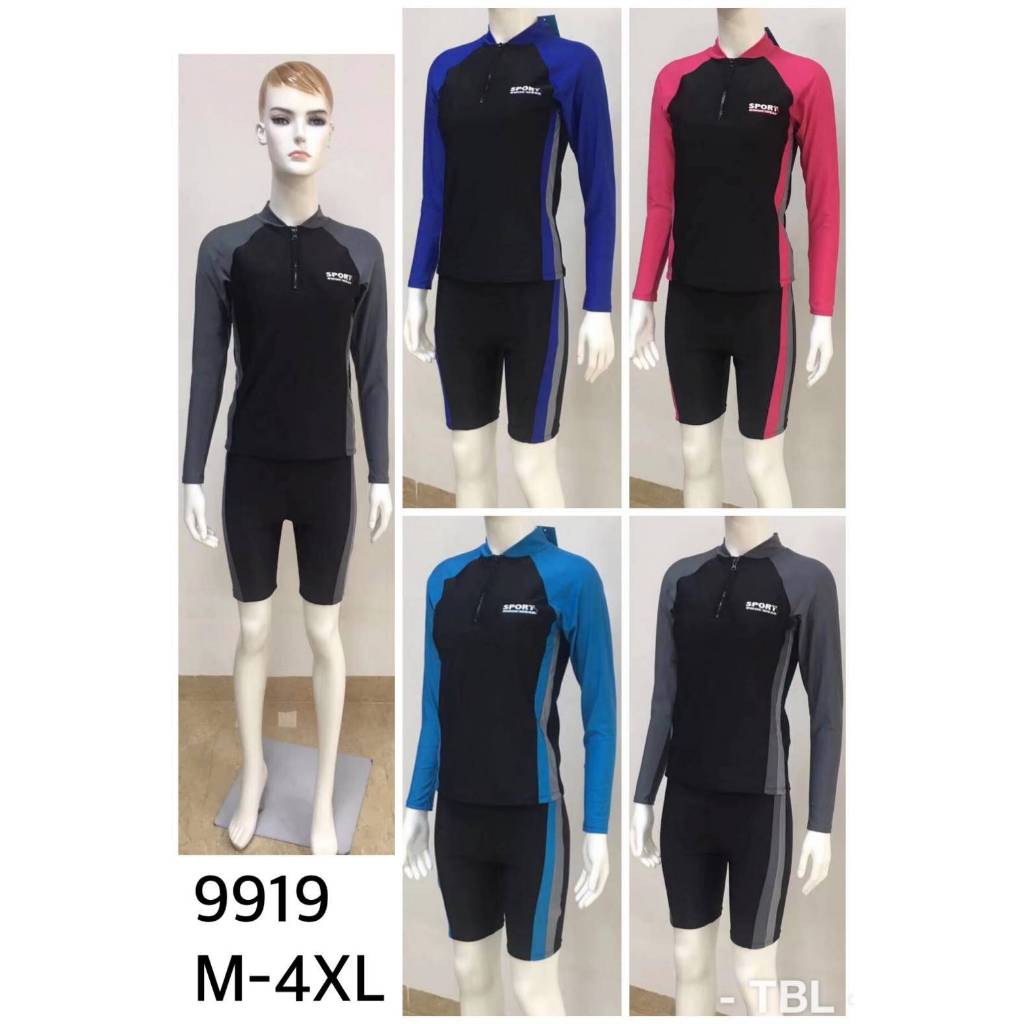 9919 TBL ชุดว่ายมีซิปที่คอ มีฟองน้ำที่หน้าอก กางเกงมีเชือก