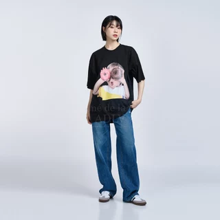 ADLV [acme de la vie] เสื้อยืด Oversize รุ่น Baby Face Short Sleeve T-Shirt Black Donuts 1 R Black (50111OBFSSU_F3BKXX)