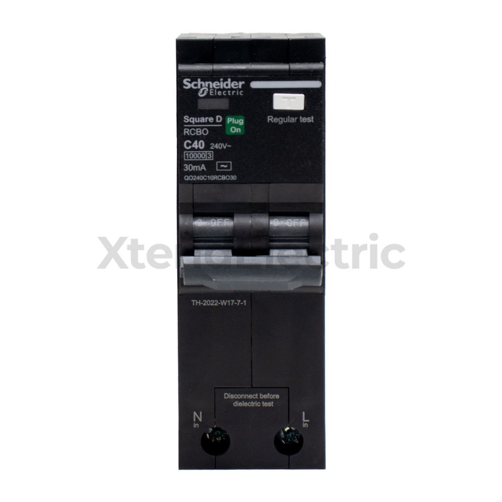 เซอร์กิตเบรกเกอร์ กันไฟดูด/ไฟรั่ว 40 แอมป์ 2 โพล 10kA 30mA SCHNEIDER QO240C10RCBO30