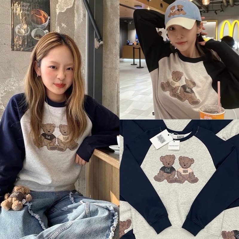 MARITHE bear x 2tone sweater🧸📉(390฿ฟรีส่ง) เสื้อแขนยาวสเวตเตอร์  สกรีนลายน้องหมี น่ารักมากกก
