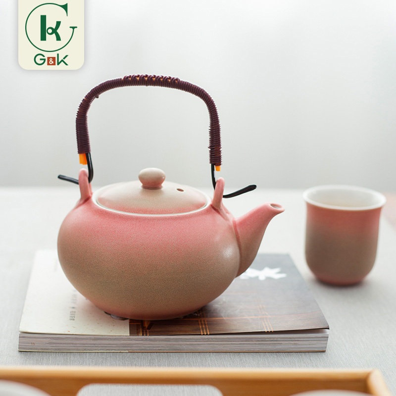 ชุดชาเซรามิคสีชมพู 1 กระติก 6 แก้ว กล่องของขวัญหรู สำหรับบ้าน-ออฟฟิศ กาน้ำชาความจุใหญ่ - รูปที่ 4