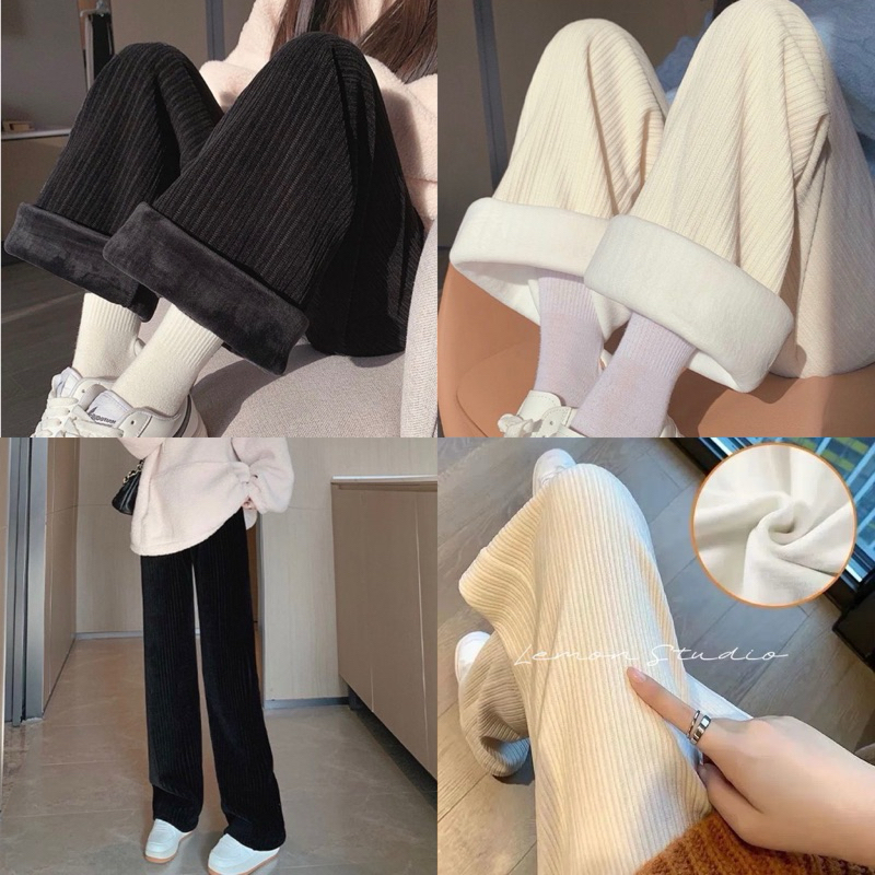 พร้อมส่ง📌งานคุณภาพUGG📌กางเกงขากระบอกใหญ่บุขนด้านในนุ่มๆ ใส่สบาย