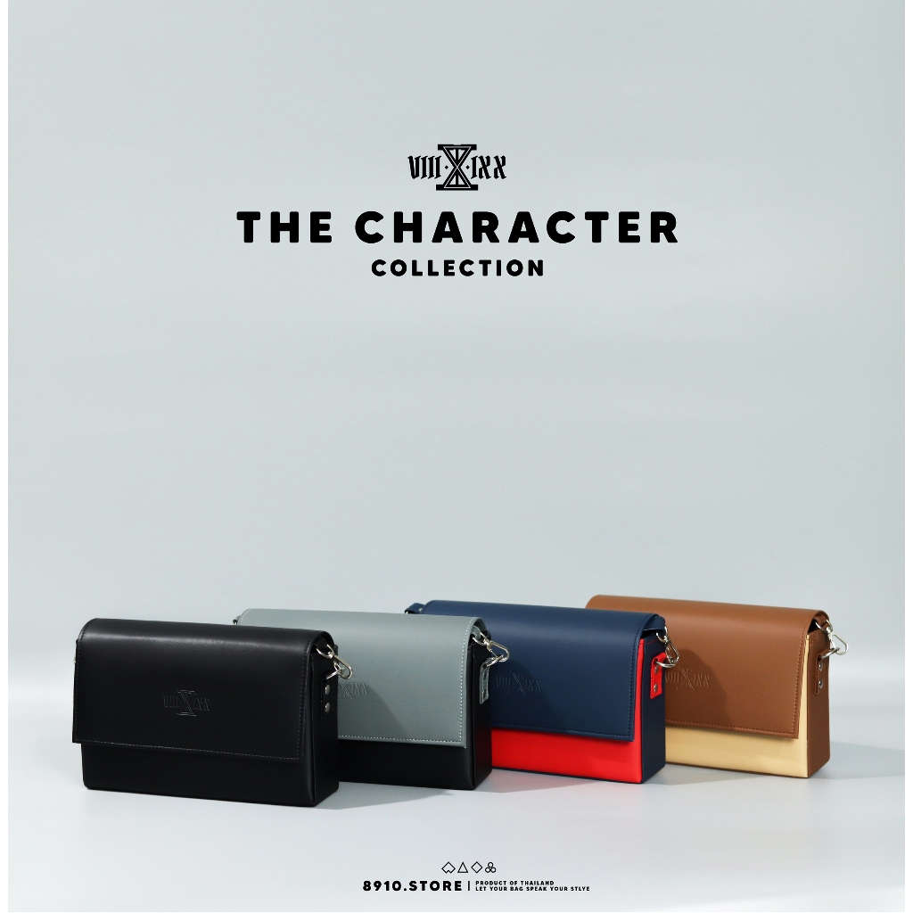 THE CHARACTER มี 4 สี แบรนด์ 8910 กระเป๋าหนัง สะพายข้าง ทรงกล่อง ตั้งได้ แบรนด์ไทย หนังกันน้ำ