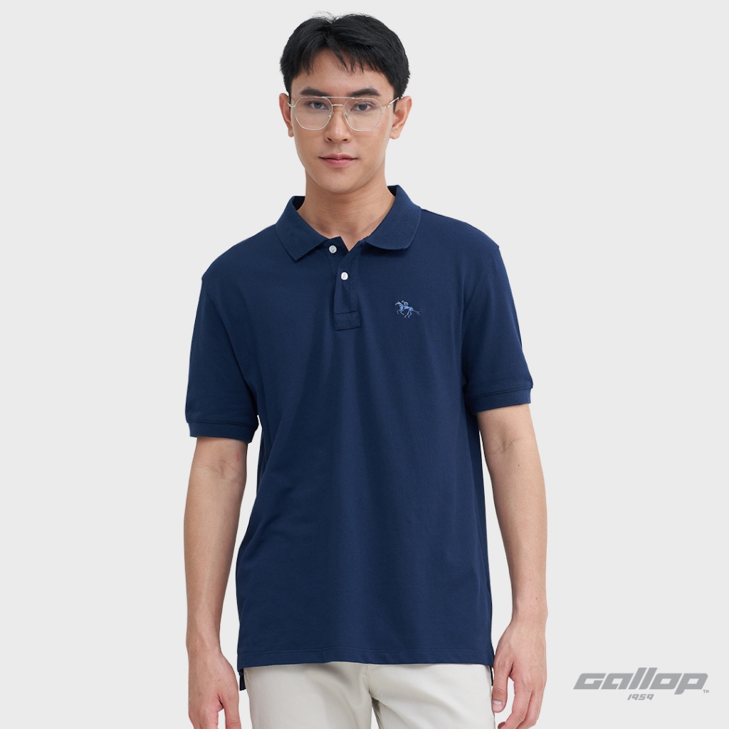GALLOP : Men's Wear PIQUE POLO SHIRTS เสื้อโปโล ผ้าปิเก้ สีพื้น รุ่น GP9068 สี Deep Navy - กรมท่า / 